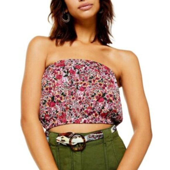 Women's 8 Topshop Cropped Floral Tube Top Strapless Print Summer - Picture 1 of 8